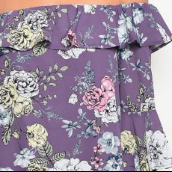 FINAL S Violet Purple Floral Off Shoulder Dress - Picture 3 of 5